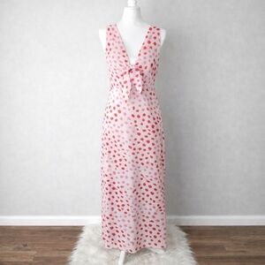 BCBGeneration Blush Pink Tie-Front Maxi Dress Red Animal Print Romantic Size 12